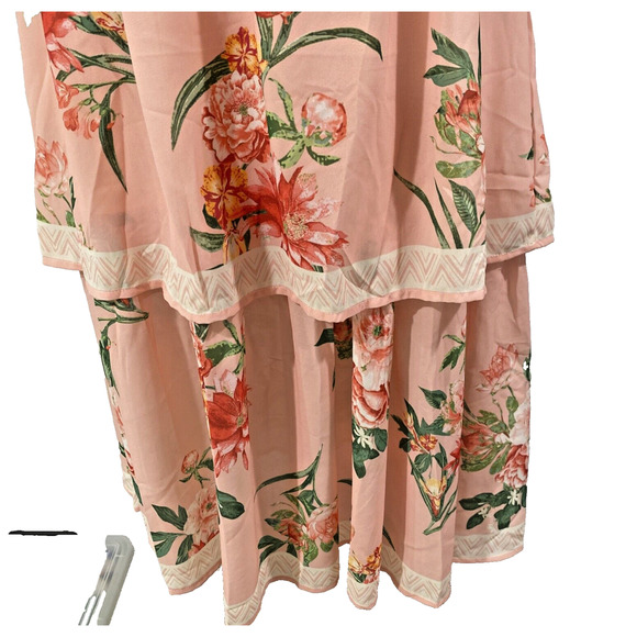 Lulus M Peachy Pink Off The Shoulder Peasant Style Sun Dress Floral Ruffles Lace - Picture 2 of 10